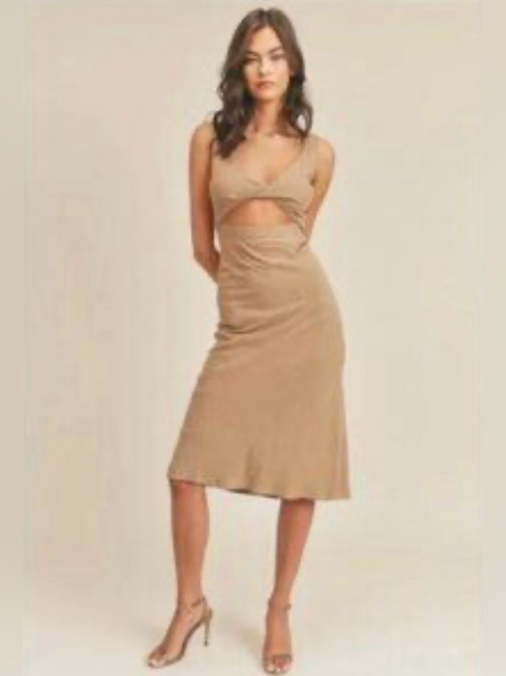 Mable Open Front Twist Midi Dress Cut Out NWOT Size M Linen